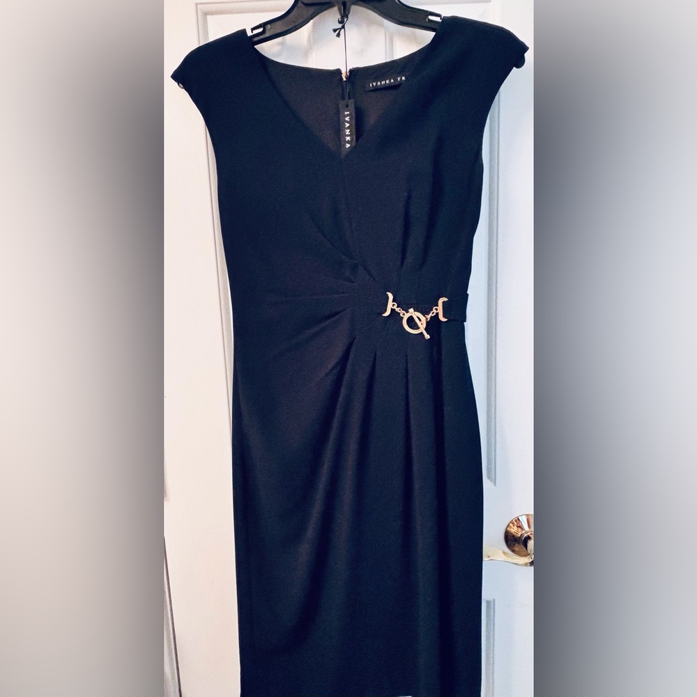 Ivanka Trump Navy Sheath Dress with Gold-Tone Metal Toggle Accent
